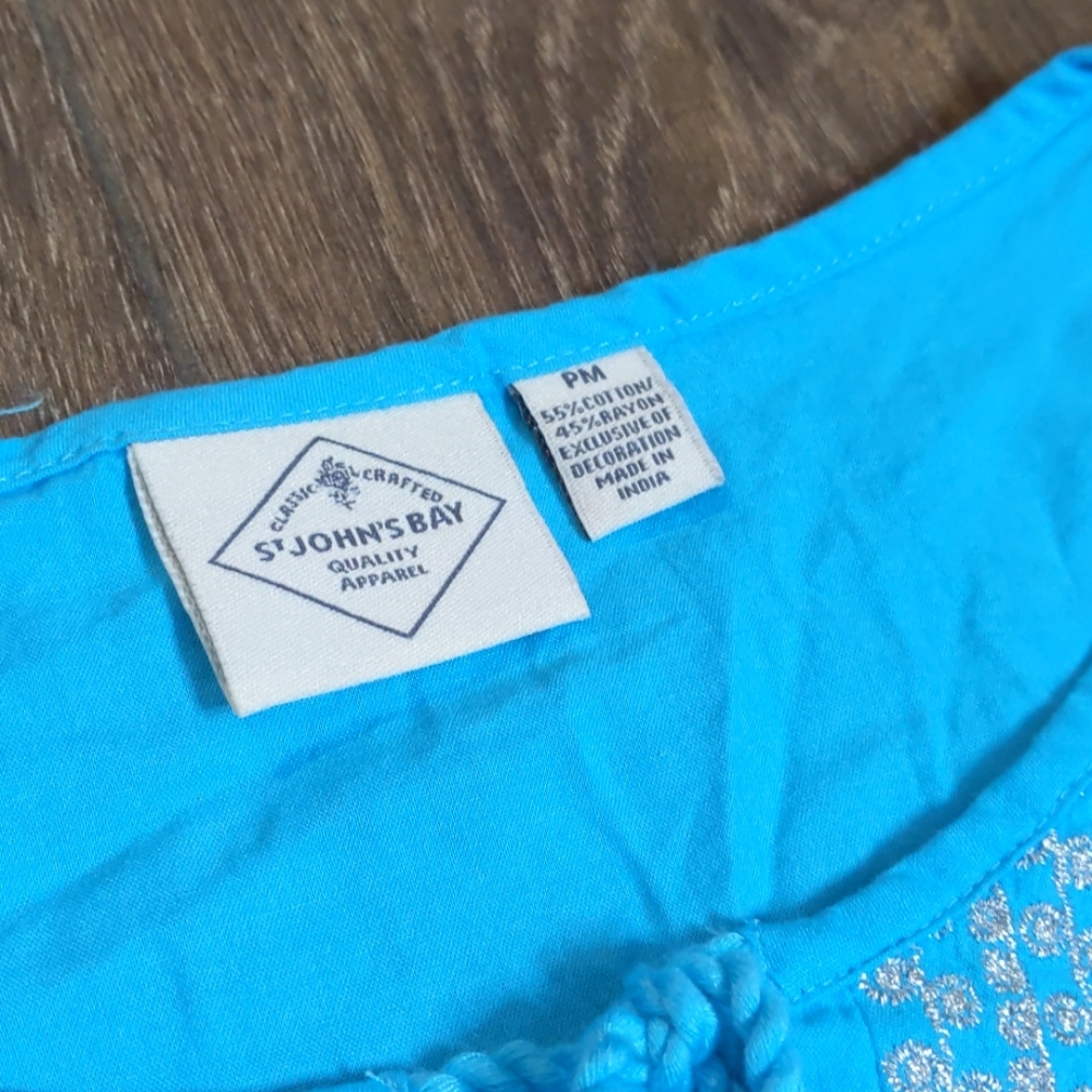 St John's Bay sleeveless tank vibrant blue tassle tie embroidered detail Medium - Picture 3 of 4